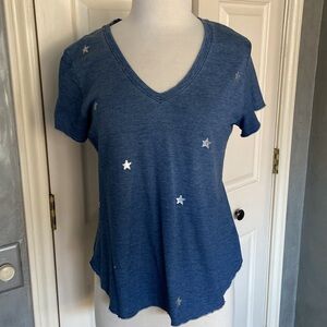 Cloth & Stone Small Short Sleeve blue Tee with silver Stars